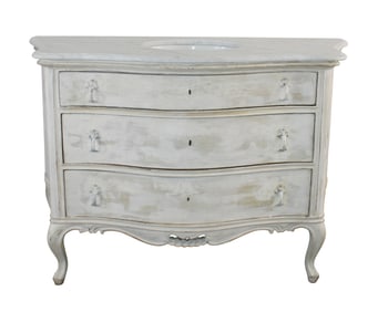 Italian painted pine marble top chest with sink