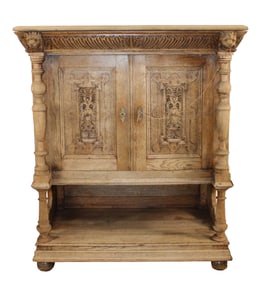 French carved oak buffet with lion heads