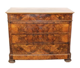 French Louis Philippe Commode in burled walnut with wood top
