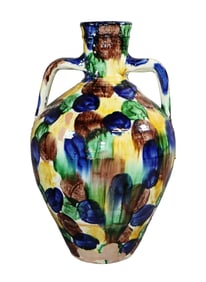 French oversize multi color glazed terra cotta amphora pitcher