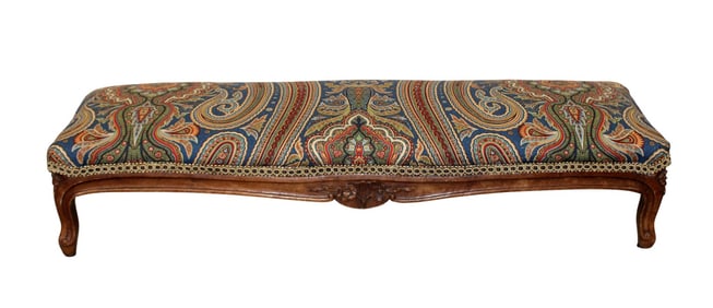 French Louis XV style carved walnut long foot stool