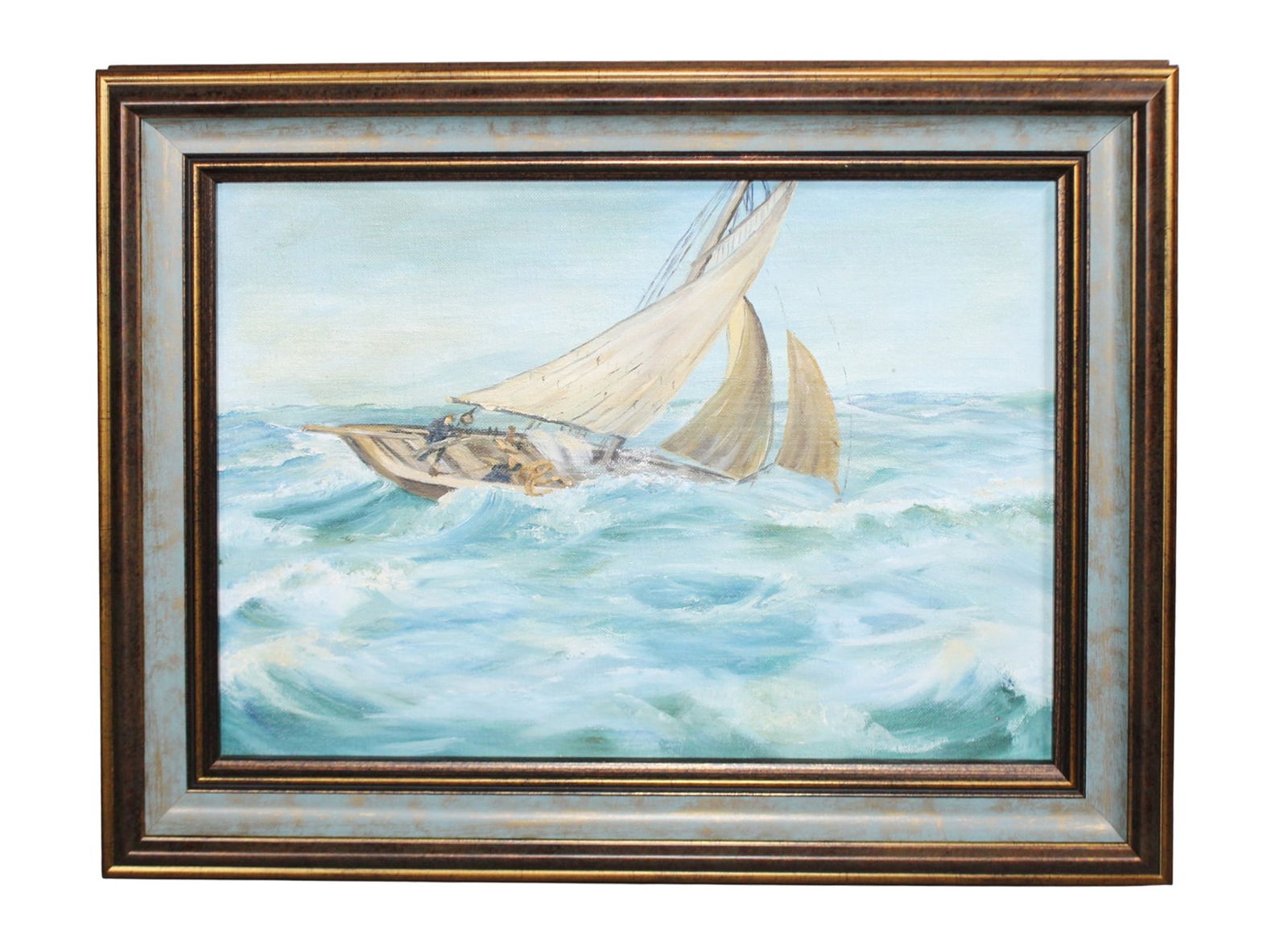 Continental oil on artist board painting sailing ship in rough seas (1 of 5)