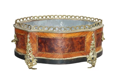 French Louis XVI style marquetry jardiniere on brass feet