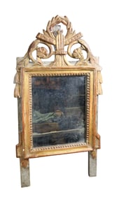 French Louis XVI style parcel gilt and painted small mirror