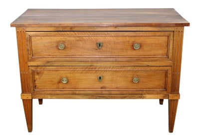 French Louis XVI 2 drawer commode sauteuse in walnut
