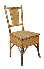 French burnt bamboo and rattan chair