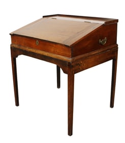 English slant front writing desk in mahogany