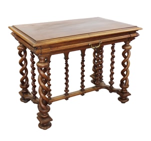 French Louis XIII style bureau plat desk with open double barley twist legs