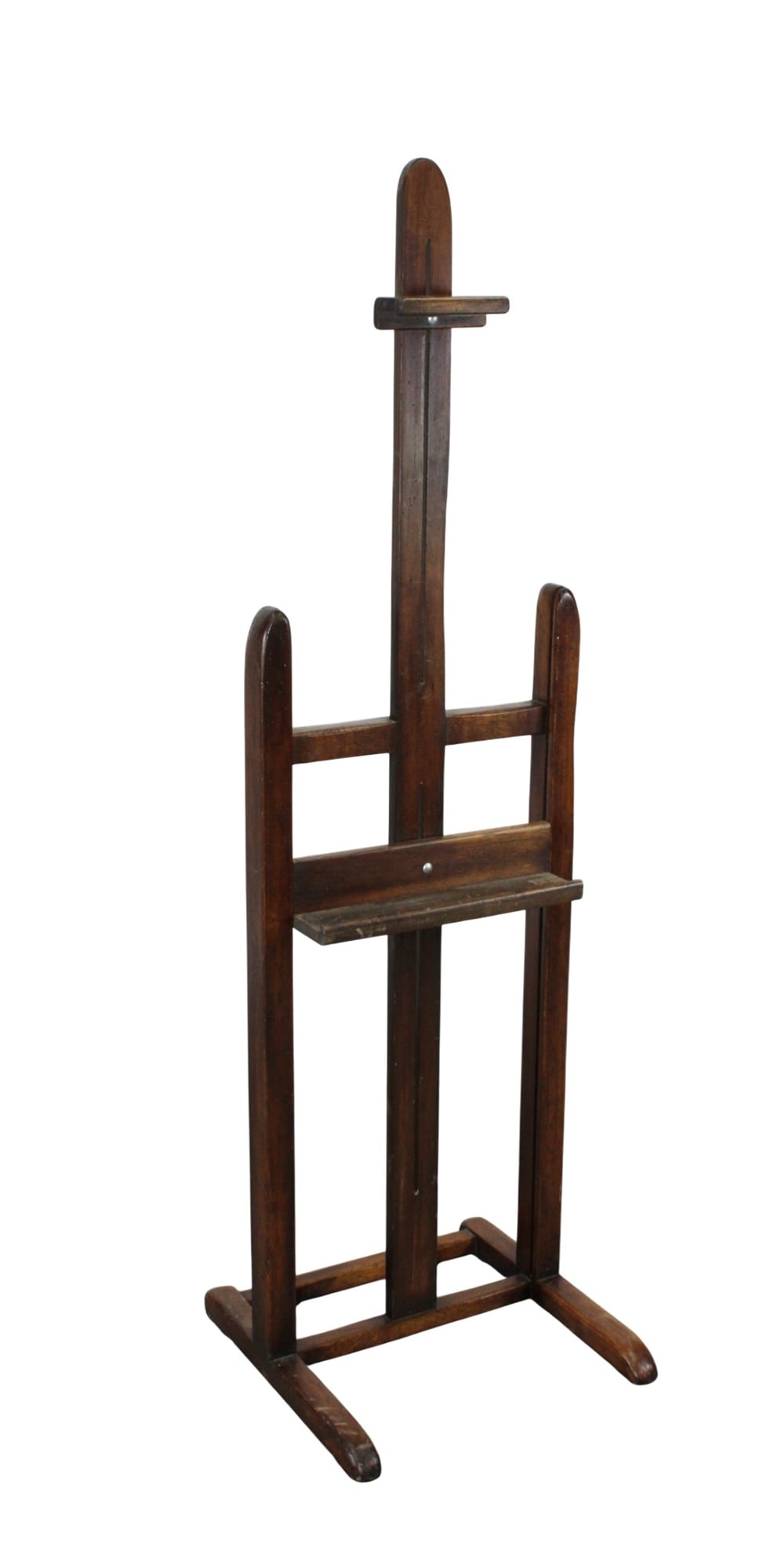 French adjustable artist easel in dark stained pine: French adjustable artist easel in dark stained pine. Mid 20th century. 67 3/8"h x 19 3/4"w x 19 1/2"d