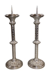 Pair of French nickel plated altar candle holders