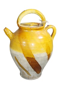 French glazed terra cotta cruche pitcher in yellow