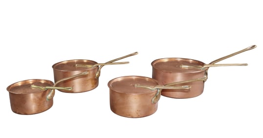 Lot of 4 French Bazar Francais New York 666 copper pot with lids