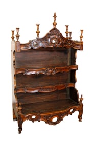 French Provincial carved walnut estagnier shelf