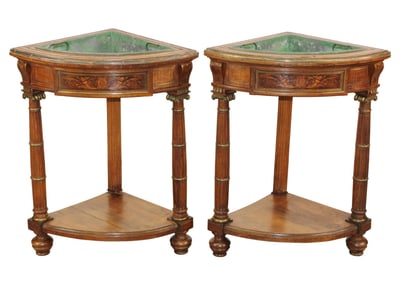 Pair of French Louis XVI style curved corner jardinieres