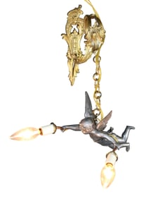 French bronze hanging cherub sconce