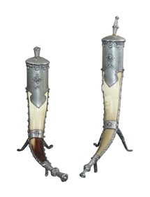 Pair of Norwegian pewter drinking horns