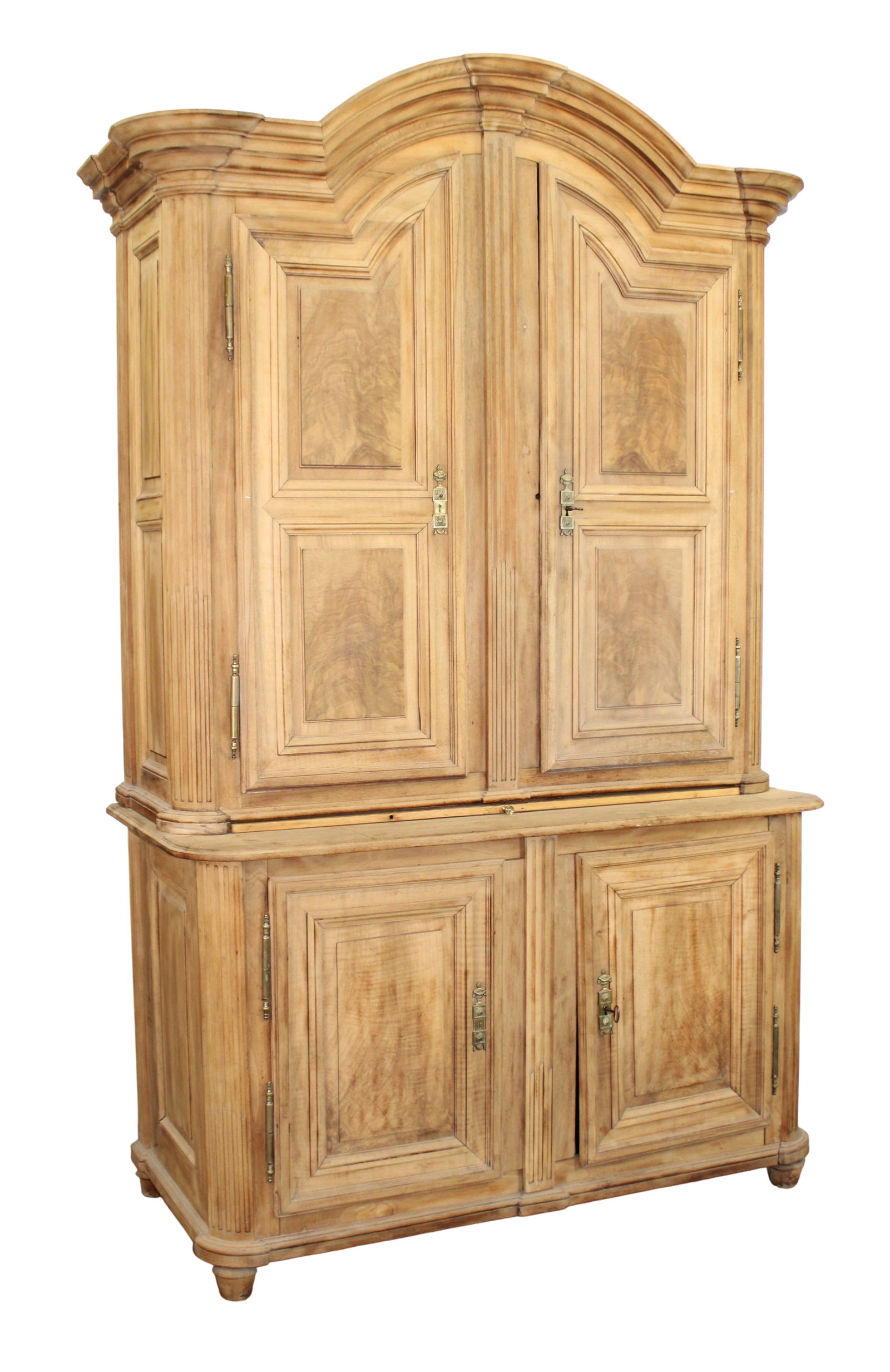 French arch top buffet deux corps in bleached walnut: French arch top buffet deux corps in bleached walnut. Early 19th century. 91"h x 54 5/8"w x 25 3/8"d