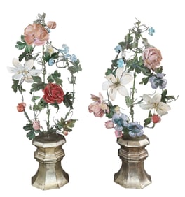 Pair of French tole floral sculptures