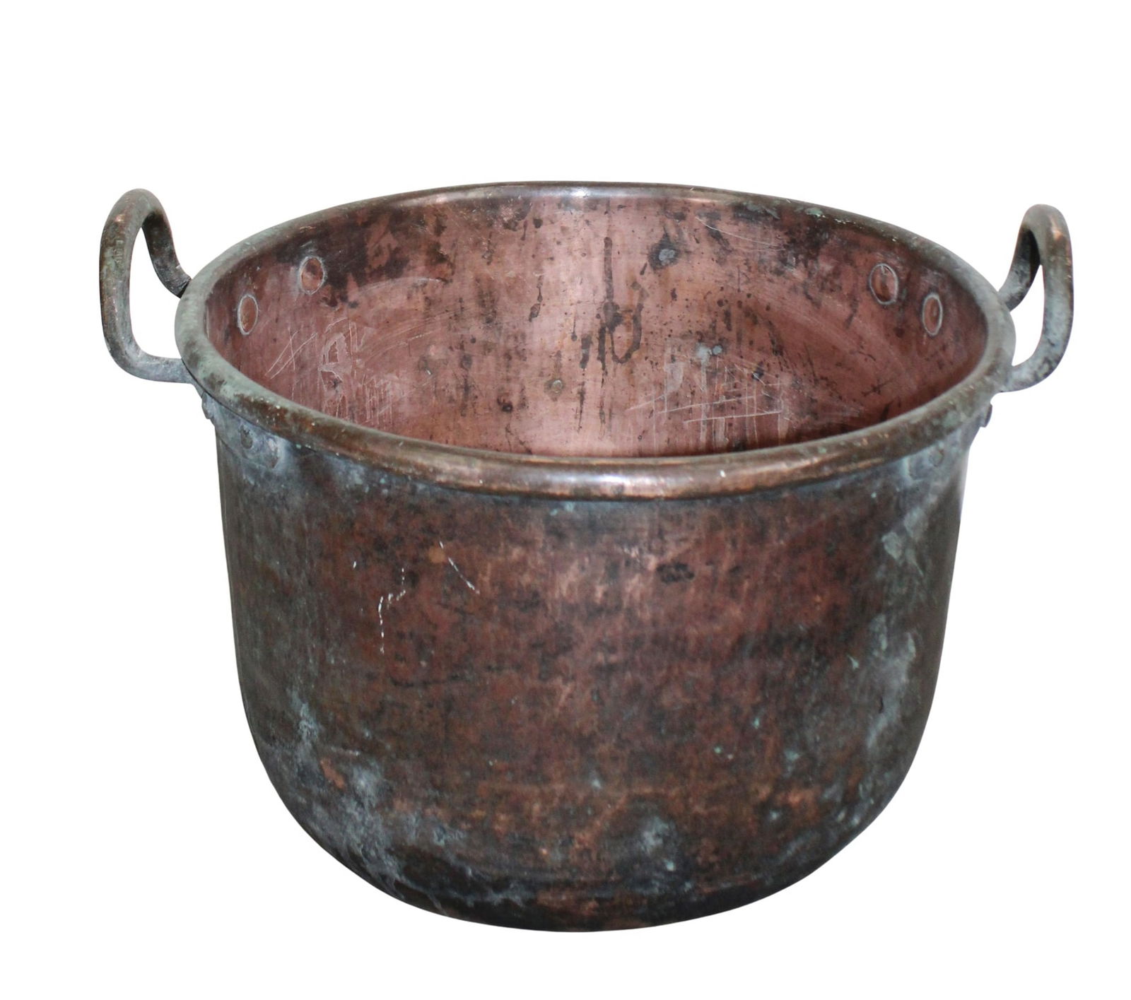 French large copper candy vat with handles: French large copper candy vat with handles. Late 19th century. 14"h x 17 1/2"dia, 20"w overall including the handles