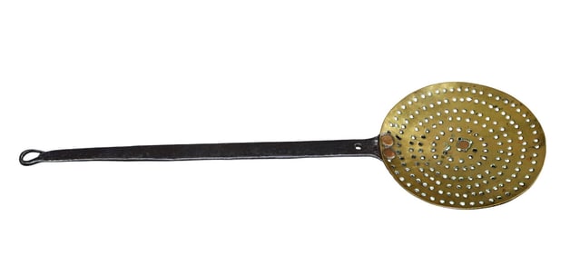 Large French brass slotted spoon