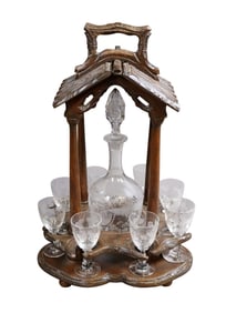 Black Forest carved walnut liqueur set