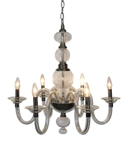 6 arm clear Venetian glass chandelier