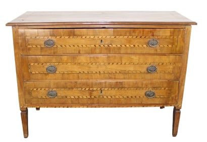 Italian marquetry 3 drawer commode in walnut