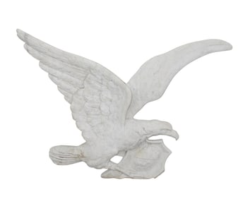Italian carved white marble eagle holding coat of arms