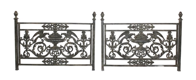 Pair of French neo-classical wrought iron balcony panels