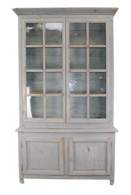 French deux corps bookcase in pine with paned glass doors