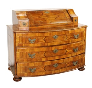 Dutch Baroque marquetry fall front secretary desk with 3 drawers