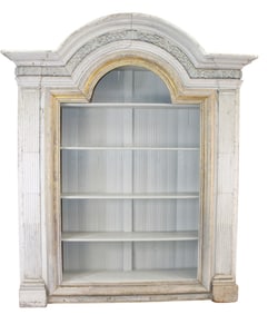 French open shelf bookcase with carved facade