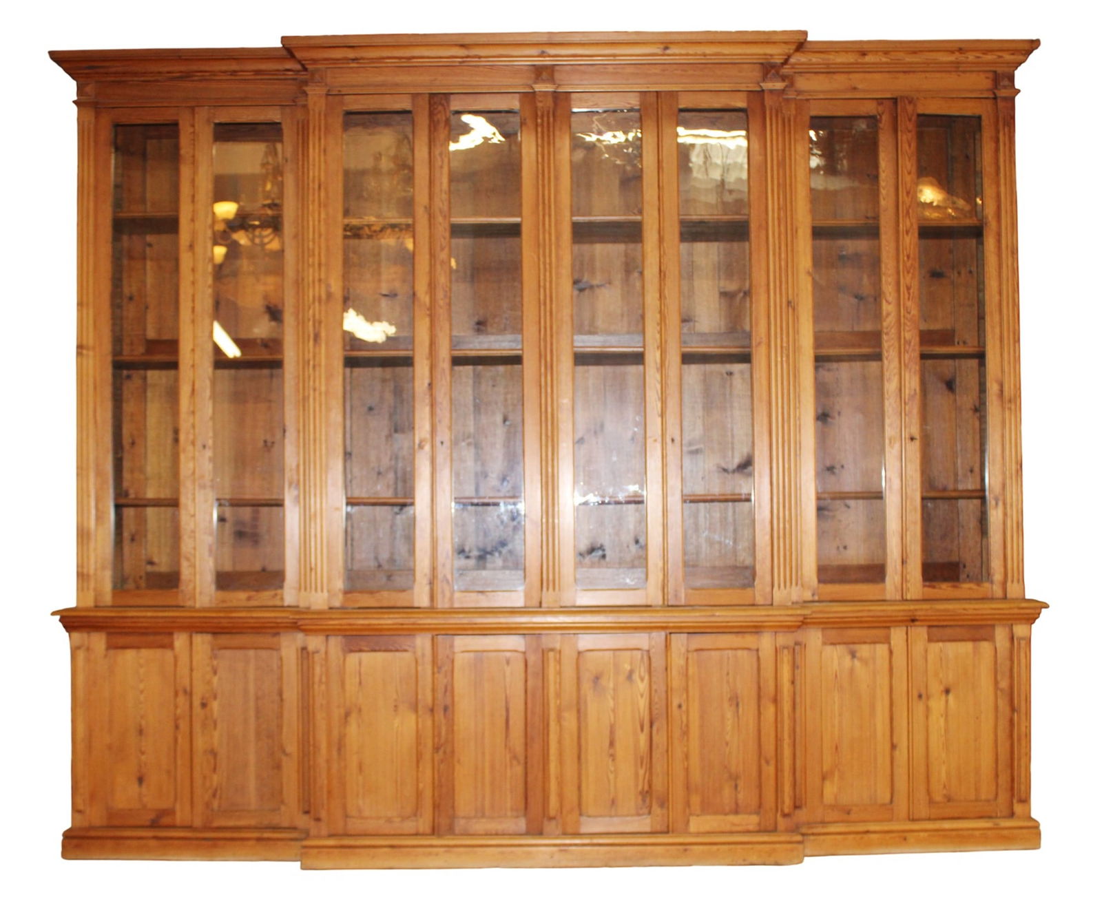 French 8 door bookcase in pitch pine (1 of 8)