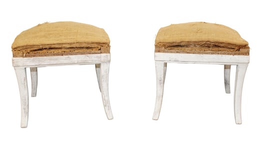 Pair of French foot stools on flared legs in walnut with painted finished