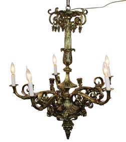 French bronze 5-arm chandelier with masks and grape decoration