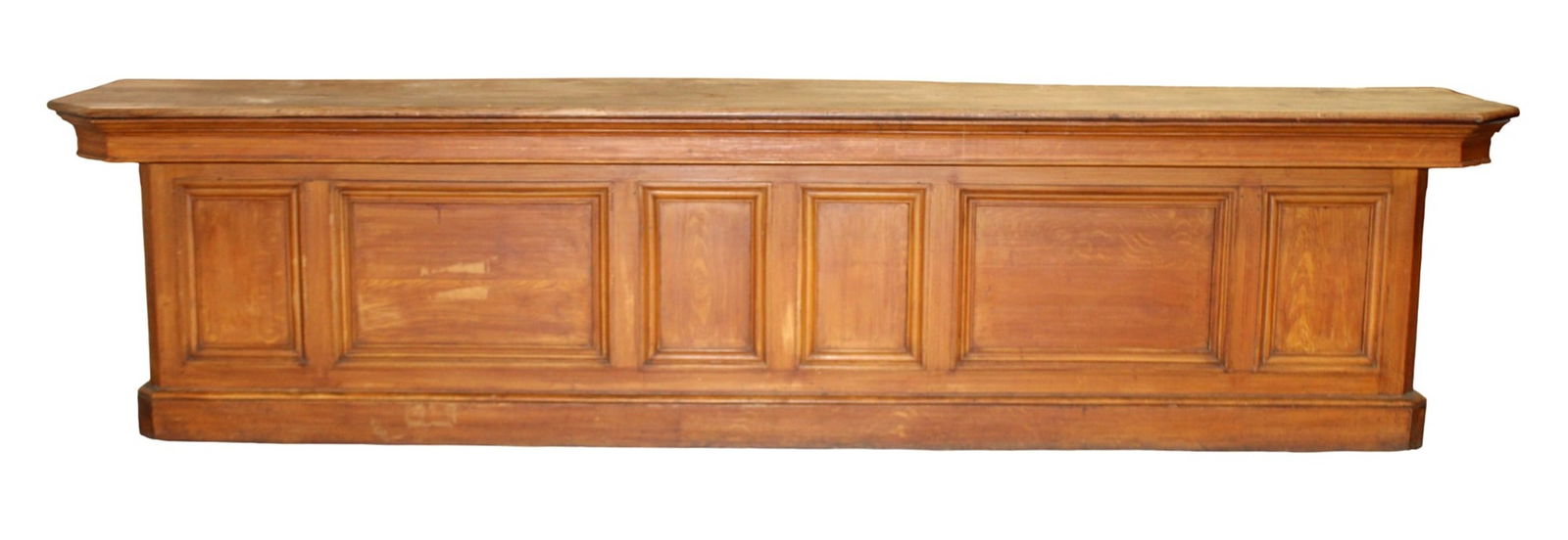 French store counter in pine: French store counter in pine. Late 19th century. 31 3/4"h x 128"l x 23 5/8"w