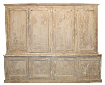 Large French 19th Century 4 over 4 door cabinet in pine with solid doors