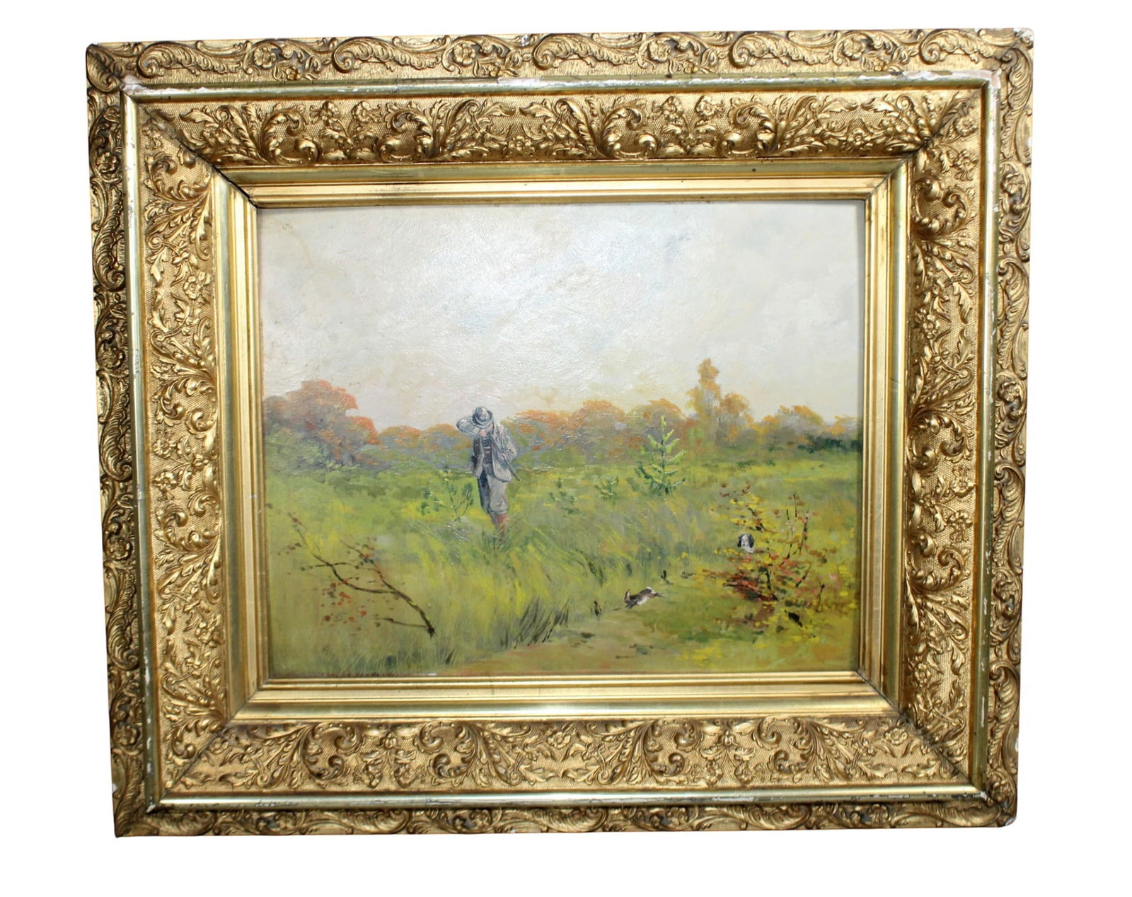 Ivan Ivanovitch Kowalsky (French, 1839-1937) oil on artist board painting landscape with hunter (1 of 10)