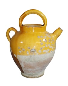 French slip glazed terra cotta cruche pitcher