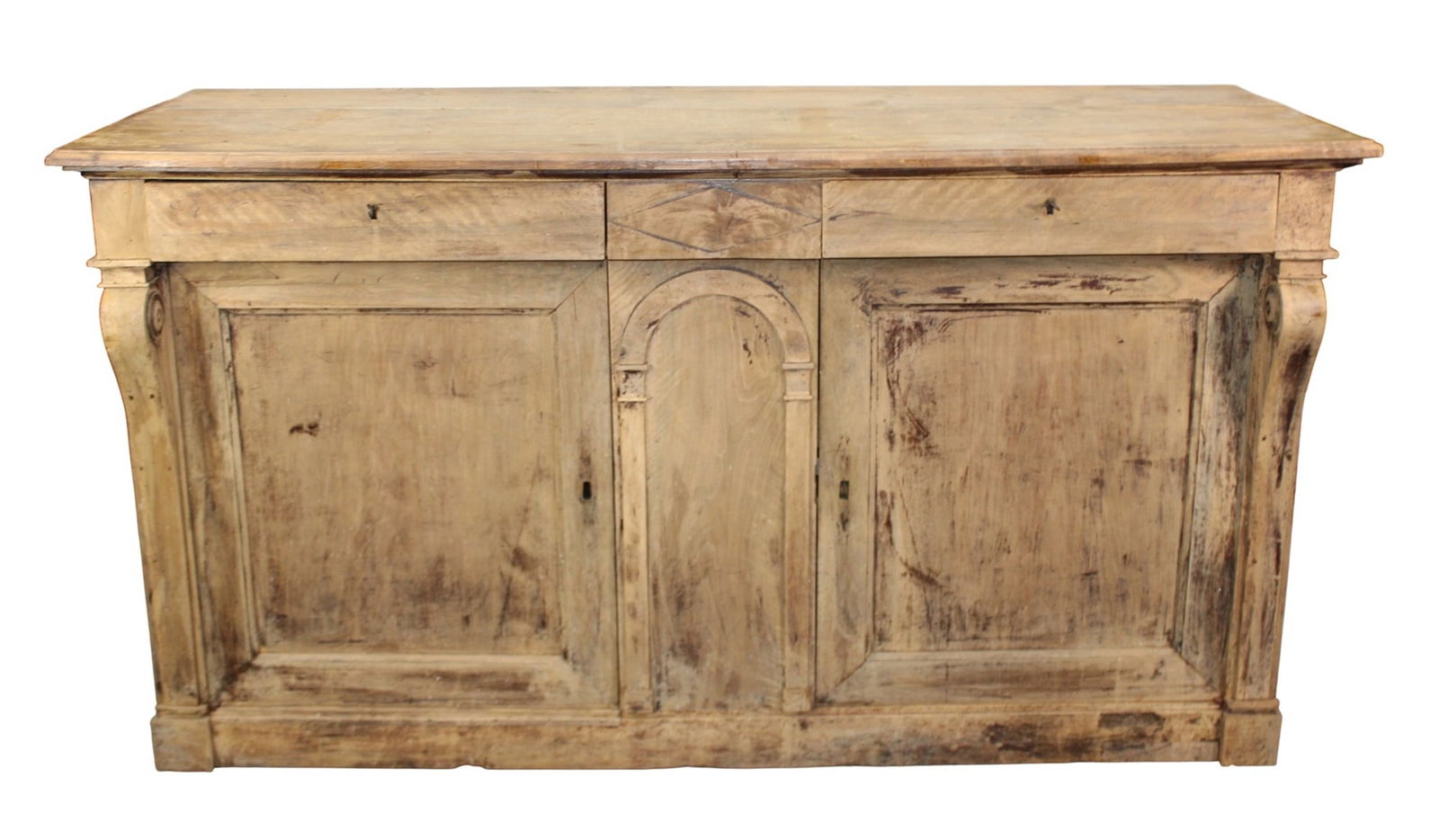 French oversize Empire buffet bas in walnut: French oversize Empire buffet bas in walnut. 42"h x 77 1/2"w x 29 1/4"d