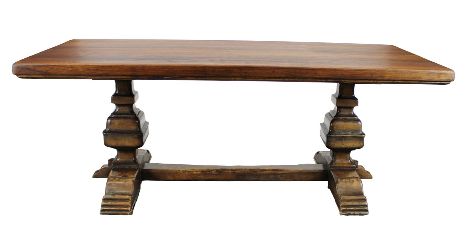 French trestle table in walnut: French trestle table in walnut. 30"h x 78 3/4"l x 33 1/2"w.