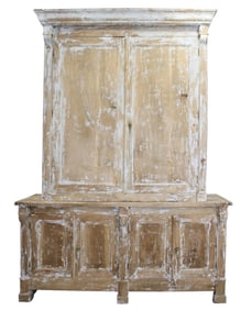 French Empire buffet deux corps in walnut with rubbed painted finish