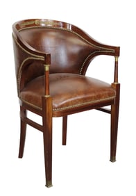 Empire style curved back armchair in mahogany and leather