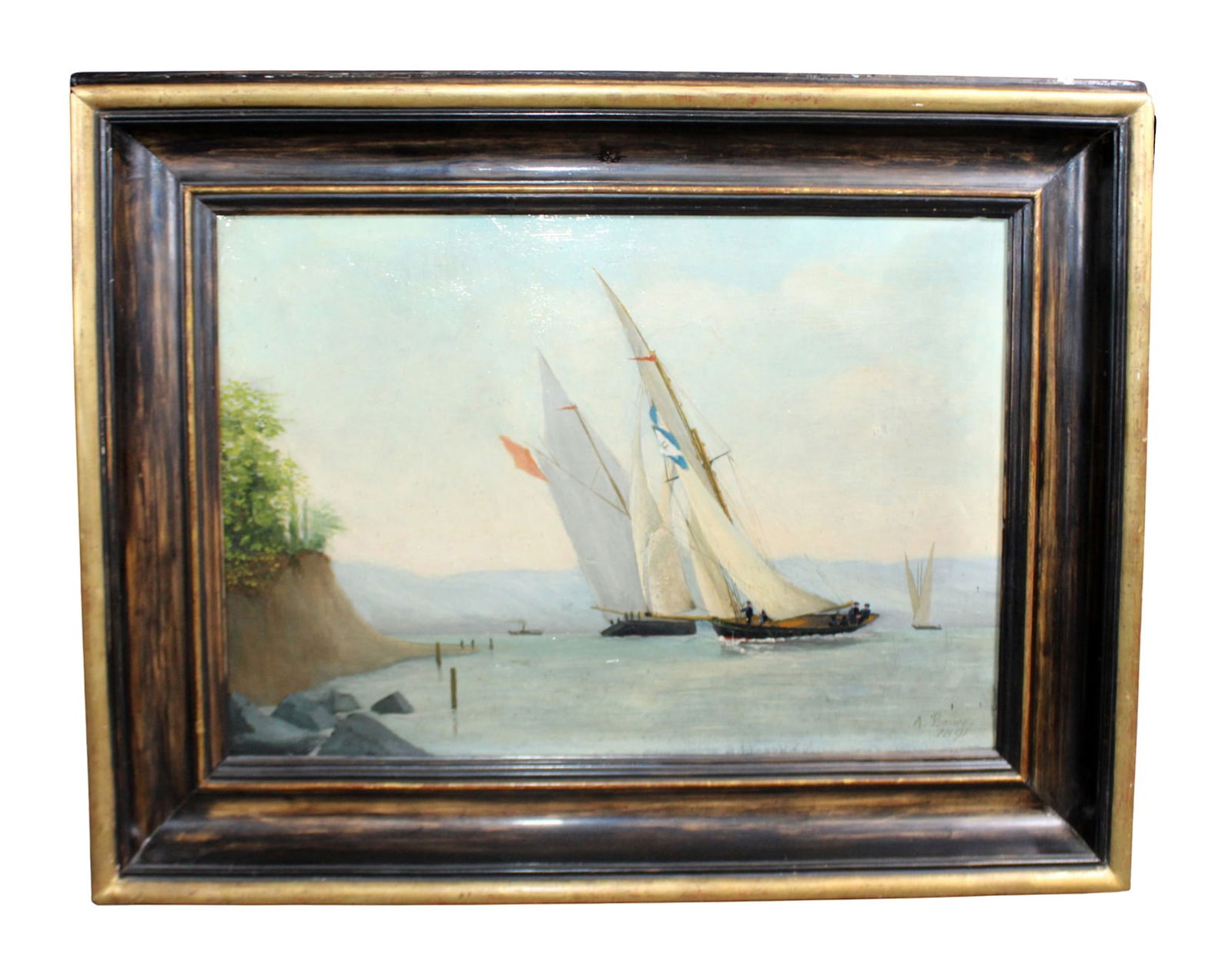 French oil on canvas seascape painting. "A Bauer 1891" (1 of 11)