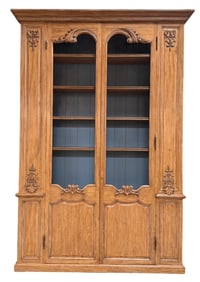 Monumental French Regency oak bookcase with wire doors