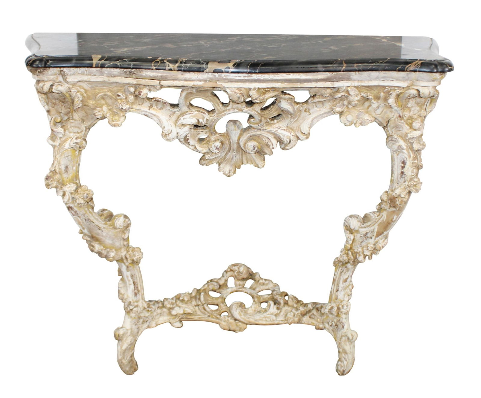 French Louis XV pierce carved and painted wall mount console with marble top (1 of 8)