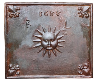 French cast iron fireback panel with sun