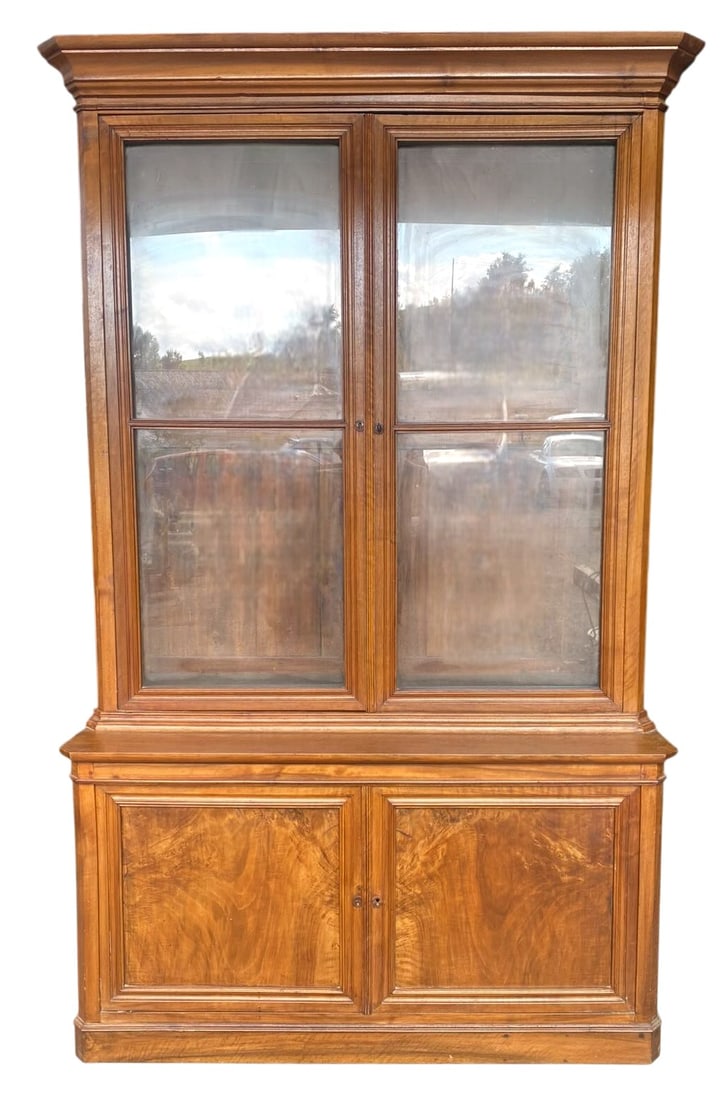 French Louis Philippe 2 door bookcase in burled walnut: French Louis Philippe 2 door bookcase in burled walnut. Late 19th century. 94 1/2"h x 57 1/2"w x 21 1/2"d