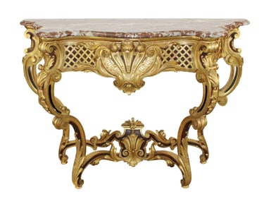 French Louis XV carved gold leaf console with marble top
