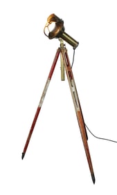 Coast guard vessel bronze ships light mounted on surveyors tripod stand as a floor lamp